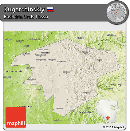 Shaded Relief 3D Map of Kugarchinskiy, physical outside