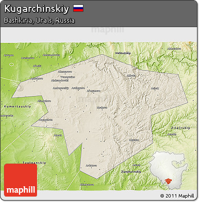 Shaded Relief 3D Map of Kugarchinskiy, physical outside