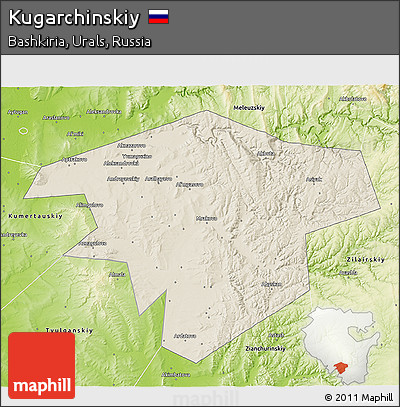 Shaded Relief 3D Map of Kugarchinskiy, physical outside