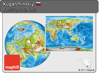 Physical Location Map of Kugarchinskiy, highlighted parent region, highlighted grandparent region, within the entire country