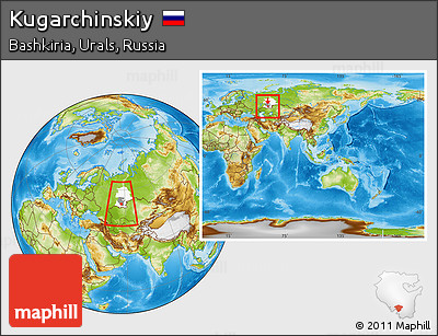 Physical Location Map of Kugarchinskiy, highlighted parent region, highlighted grandparent region, within the entire country