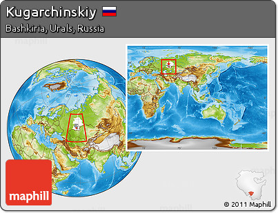 Physical Location Map of Kugarchinskiy, highlighted parent region, highlighted grandparent region, within the entire country