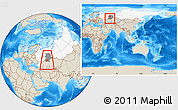 Shaded Relief Location Map of Kugarchinskiy, highlighted country, highlighted grandparent region, within the entire country