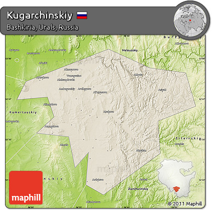 Shaded Relief Map of Kugarchinskiy, physical outside