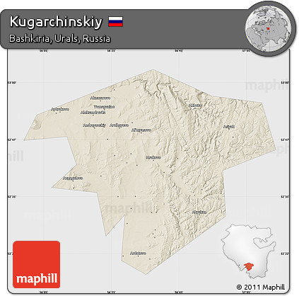 Shaded Relief Map of Kugarchinskiy, single color outside