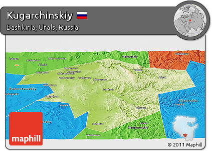 Physical Panoramic Map of Kugarchinskiy, political outside