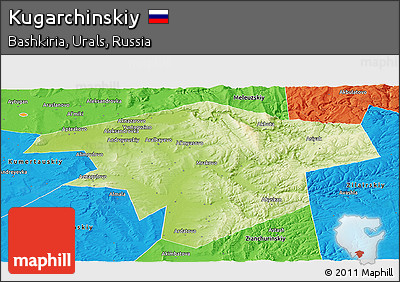 Physical Panoramic Map of Kugarchinskiy, political outside