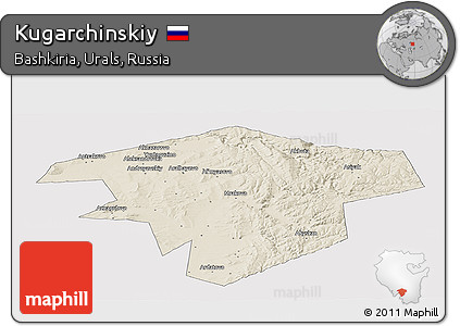 Shaded Relief Panoramic Map of Kugarchinskiy, cropped outside