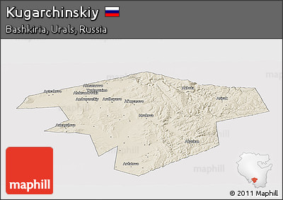 Shaded Relief Panoramic Map of Kugarchinskiy, cropped outside