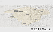 Shaded Relief Panoramic Map of Kugarchinskiy, lighten, semi-desaturated