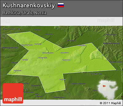 Physical 3D Map of Kushnarenkovskiy, darken