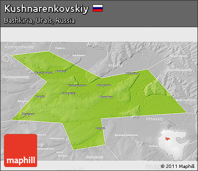 Physical 3D Map of Kushnarenkovskiy, lighten, desaturated