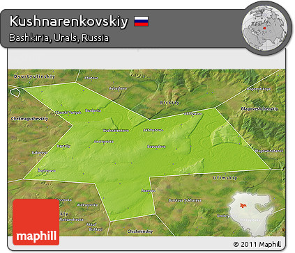 Physical 3D Map of Kushnarenkovskiy, satellite outside