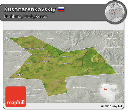 Satellite 3D Map of Kushnarenkovskiy, lighten, semi-desaturated