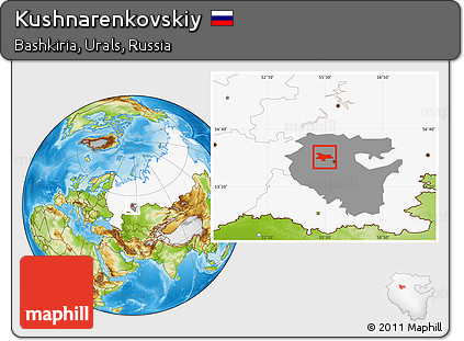 Physical Location Map of Kushnarenkovskiy, highlighted country, highlighted parent region