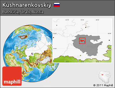 Physical Location Map of Kushnarenkovskiy, highlighted country, highlighted parent region