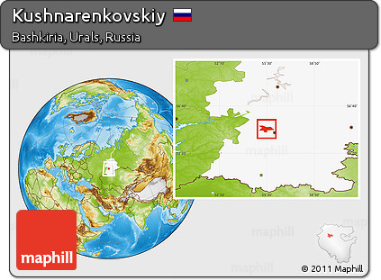 Physical Location Map of Kushnarenkovskiy, highlighted grandparent region