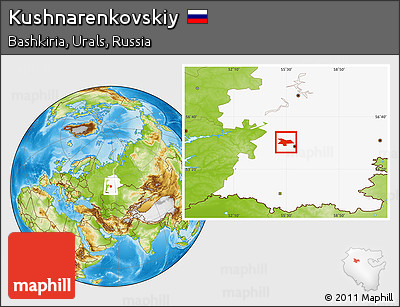 Physical Location Map of Kushnarenkovskiy, highlighted grandparent region
