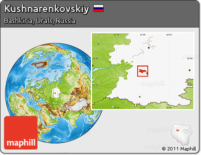 Physical Location Map of Kushnarenkovskiy, highlighted grandparent region