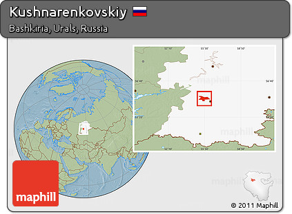 Savanna Style Location Map of Kushnarenkovskiy, highlighted grandparent region, hill shading