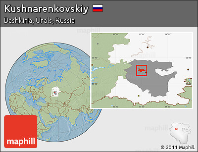 Savanna Style Location Map of Kushnarenkovskiy, highlighted parent region, highlighted grandparent region, hill shading