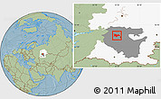 Savanna Style Location Map of Kushnarenkovskiy, highlighted parent region, highlighted grandparent region, hill shading