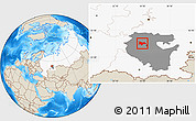 Shaded Relief Location Map of Kushnarenkovskiy, highlighted country, highlighted parent region