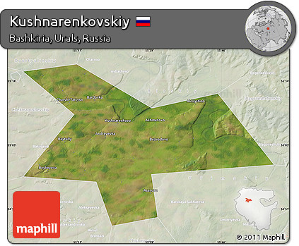 Satellite Map of Kushnarenkovskiy, lighten