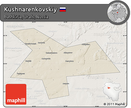 Shaded Relief Map of Kushnarenkovskiy, lighten