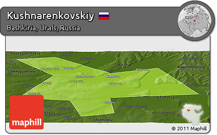 Physical Panoramic Map of Kushnarenkovskiy, darken