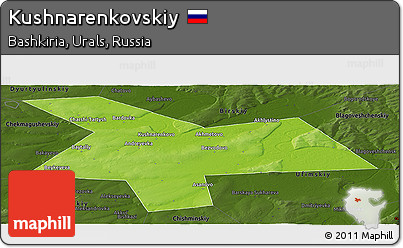 Physical Panoramic Map of Kushnarenkovskiy, darken