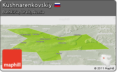 Physical Panoramic Map of Kushnarenkovskiy, lighten, semi-desaturated