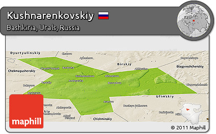 Physical Panoramic Map of Kushnarenkovskiy, shaded relief outside