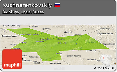 Physical Panoramic Map of Kushnarenkovskiy, shaded relief outside