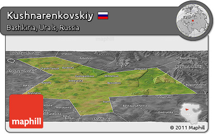 Satellite Panoramic Map of Kushnarenkovskiy, desaturated