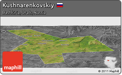Satellite Panoramic Map of Kushnarenkovskiy, desaturated