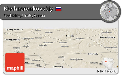 Shaded Relief Panoramic Map of Kushnarenkovskiy