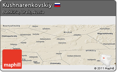 Shaded Relief Panoramic Map of Kushnarenkovskiy