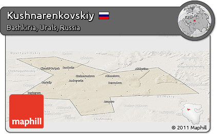 Shaded Relief Panoramic Map of Kushnarenkovskiy, lighten