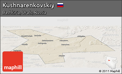 Shaded Relief Panoramic Map of Kushnarenkovskiy, lighten