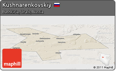 Shaded Relief Panoramic Map of Kushnarenkovskiy, lighten