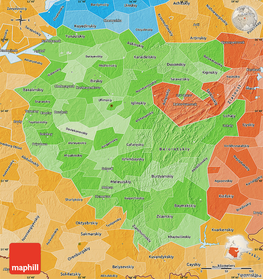 Political Shades Map of Bashkiria