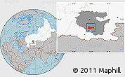 Gray Location Map of Meleuzskiy, highlighted country, highlighted parent region, hill shading