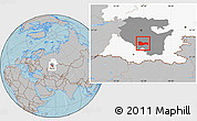 Gray Location Map of Meleuzskiy, highlighted parent region, highlighted grandparent region, hill shading