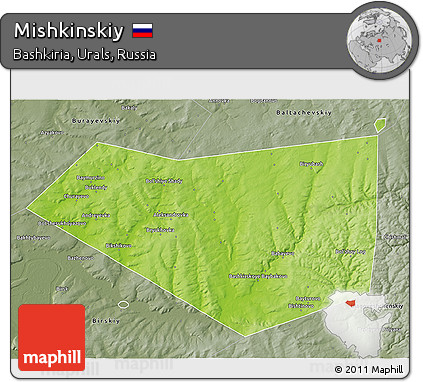 Physical 3D Map of Mishkinskiy, semi-desaturated