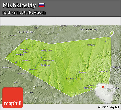 Physical 3D Map of Mishkinskiy, semi-desaturated