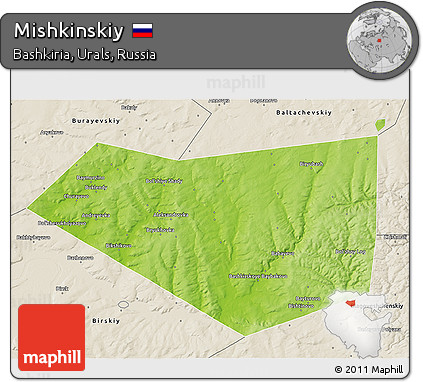 Physical 3D Map of Mishkinskiy, shaded relief outside