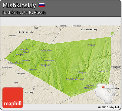 Physical 3D Map of Mishkinskiy, shaded relief outside