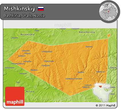 Political 3D Map of Mishkinskiy, physical outside