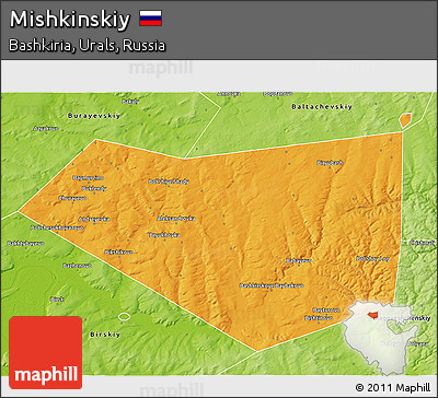Political 3D Map of Mishkinskiy, physical outside